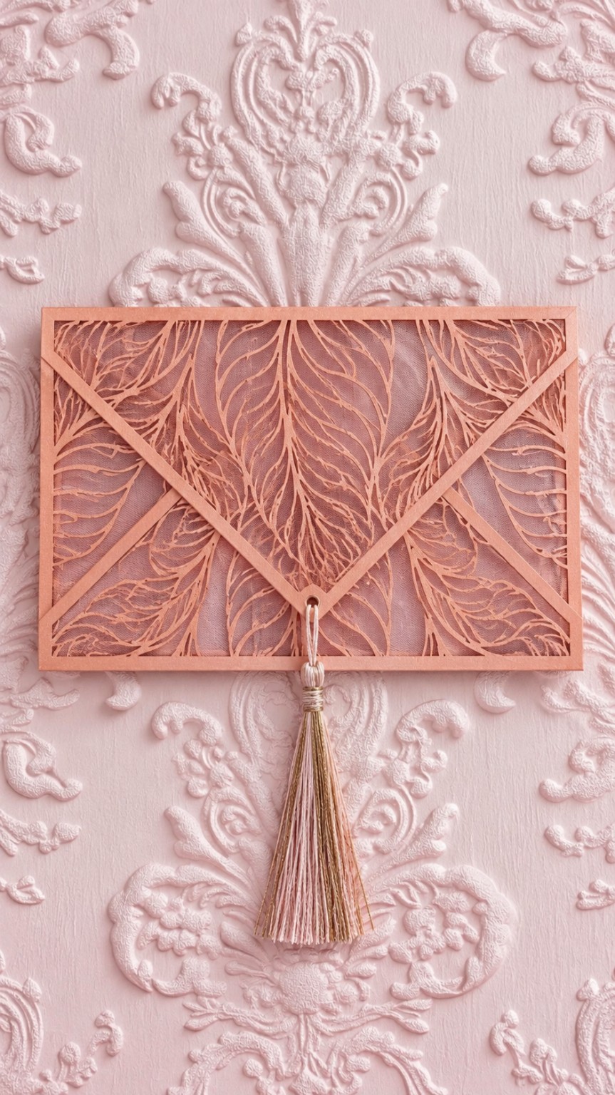 Enveloppe rose à motif végétal